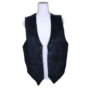 Vintage Sleeveless Suede Button Vest Mens Size M Black